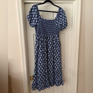J. Crew Navy and Light Blue Smocked Dress